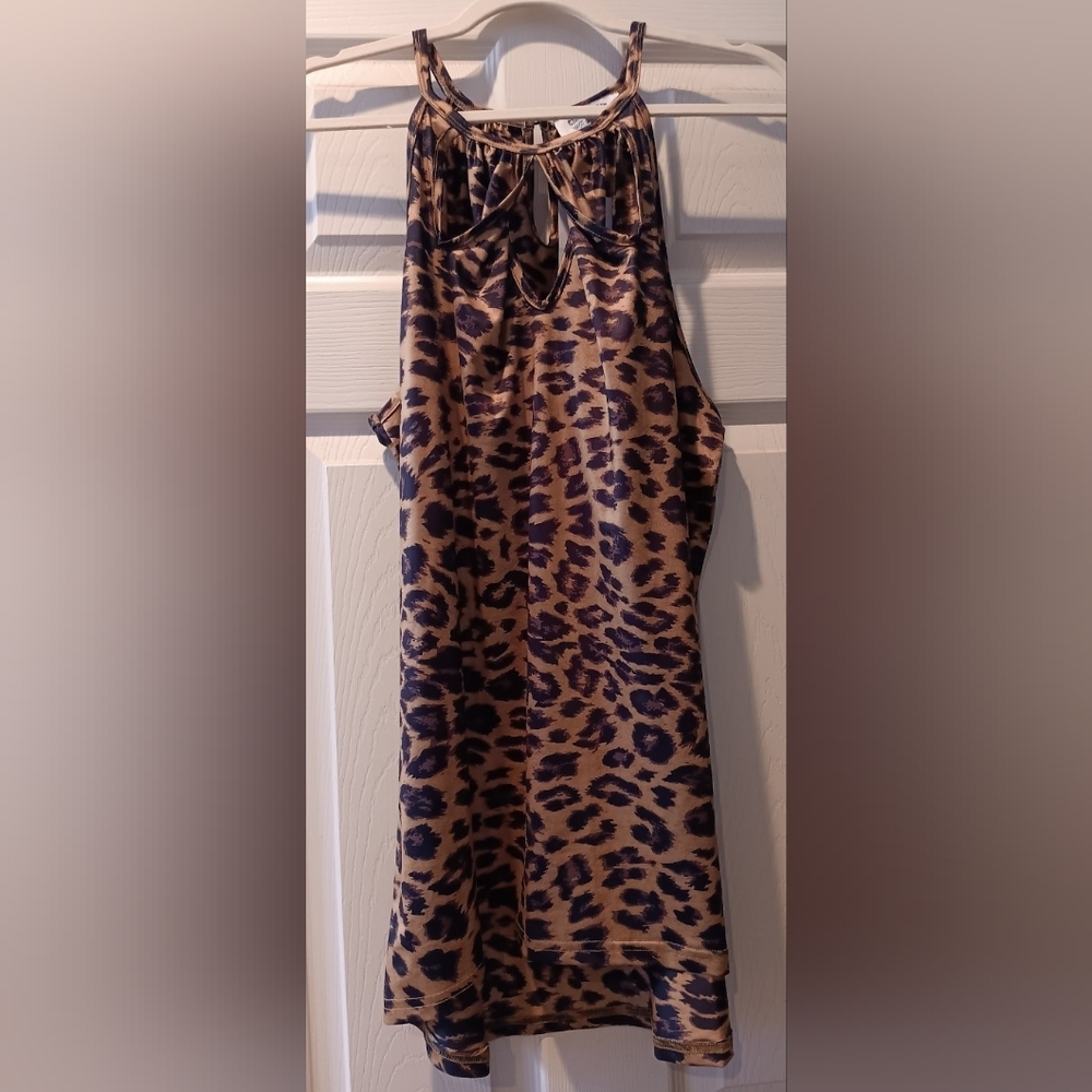 NWT Crazy Train Tan and Black Leopard Print Top